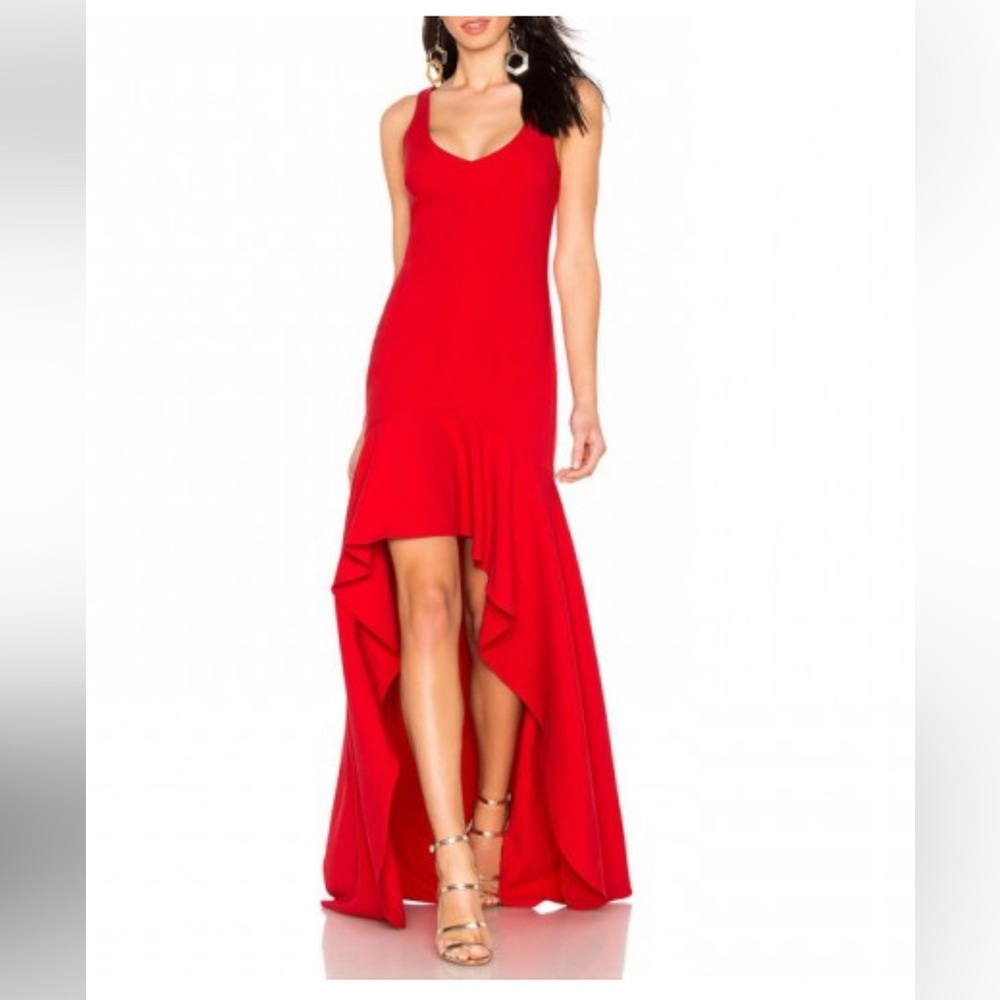 Likely V neck high low maxi dress